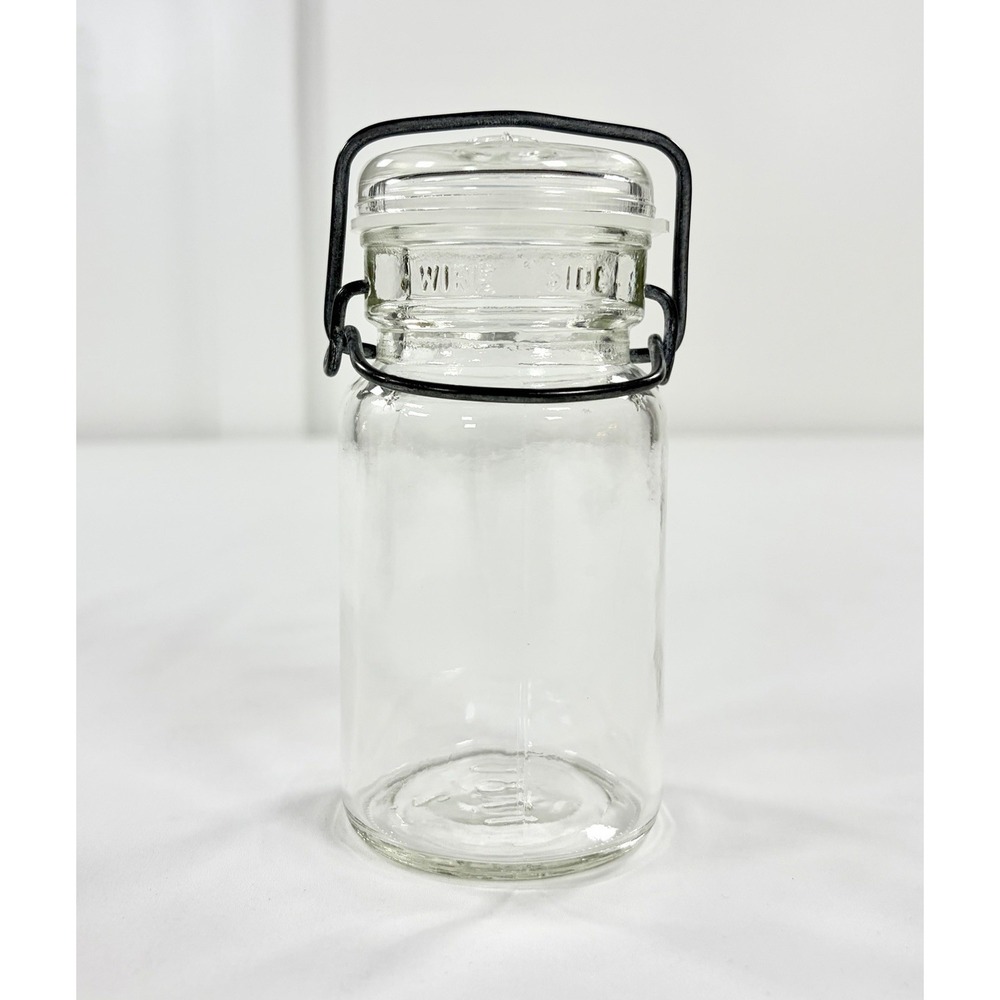 Vintage Wheaton Glass Wire Bail Canning Jar Half Pint Apothecary Storage Lid